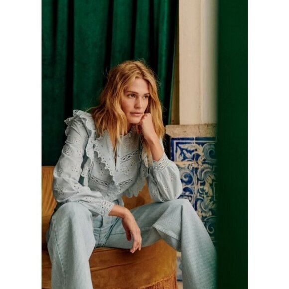 💕SEZANE💕 Irma Shirt ~ Light Blue/Ecru FR 34 = US 2 - Picture 3 of 16